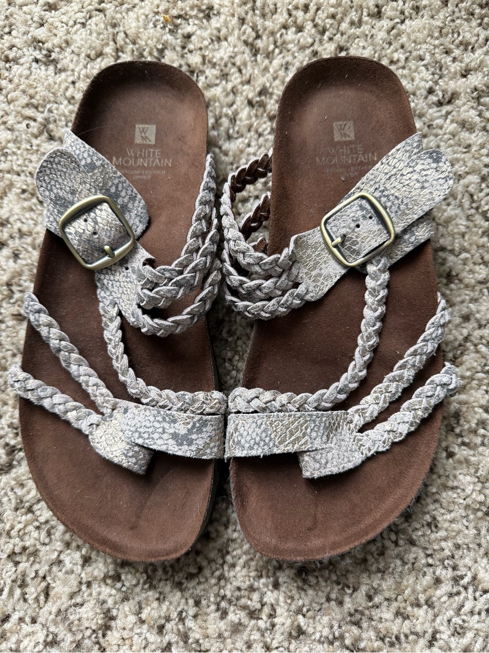 White Mountain Taupe Snake-Print Braided Slide Sandals